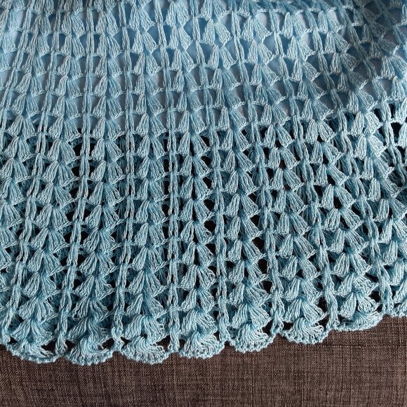 Rare Vintage Blue Crochet Mini Dress Boho Floral Fishnet Sleeves XS/S - Picture 4 of 15